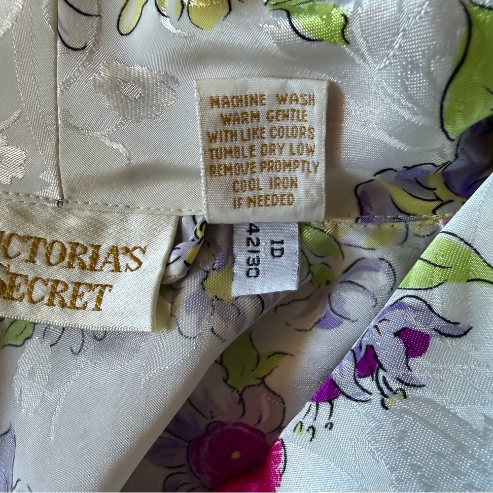Vintage Robe Victoria's Secret Gold Label Satin Floral Jacquard S 80s Romantic - Picture 7 of 12